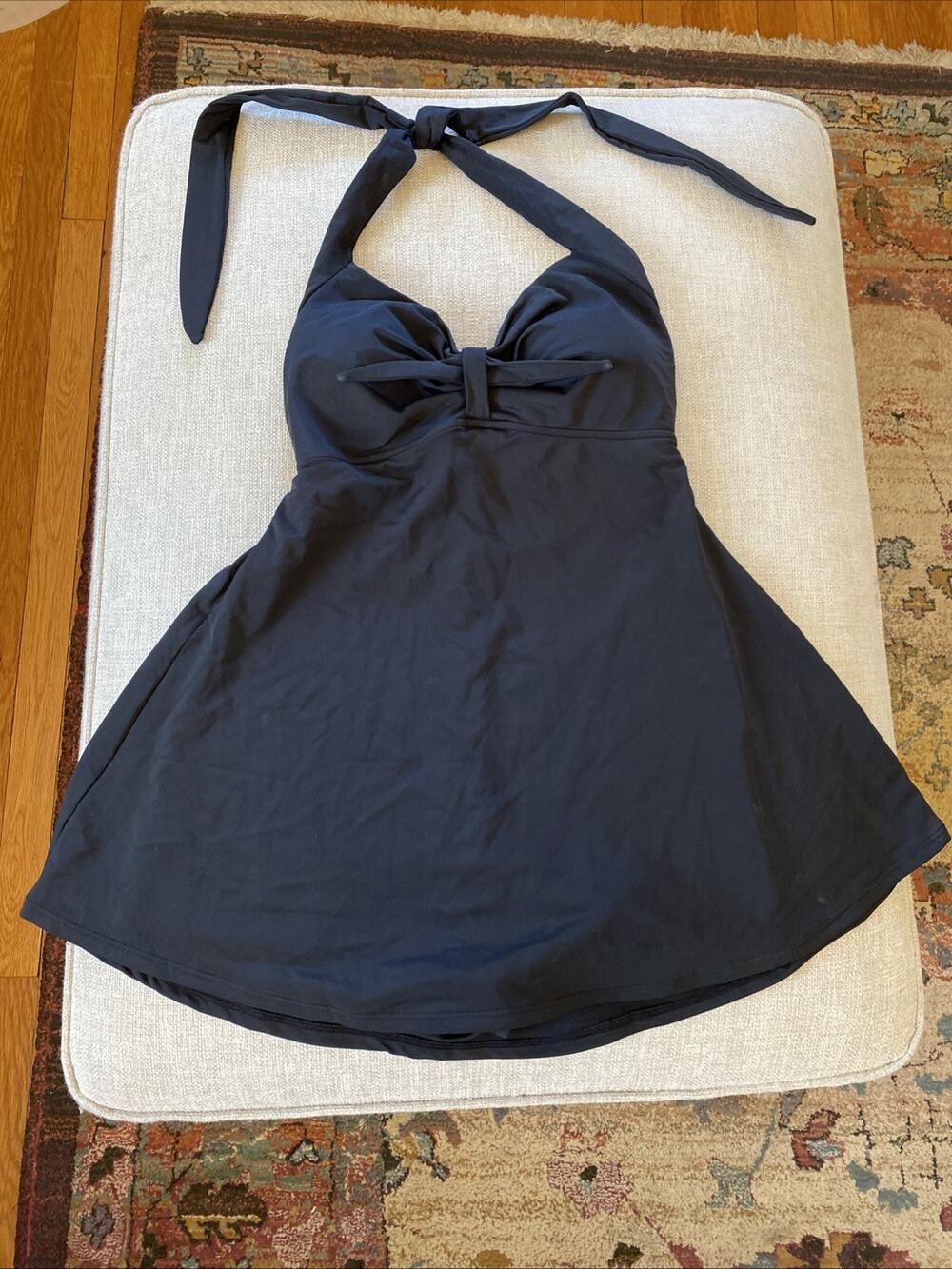 Cocoship Pin Up Retro One Pc SwimSuit Dress US Size L Black Floral Rockabilly